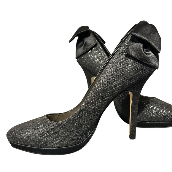 NWOT MENBUR Extravagante Black Glitter Back Bows Heels Stilettos EU40 US9-9.5 - Picture 3 of 10
